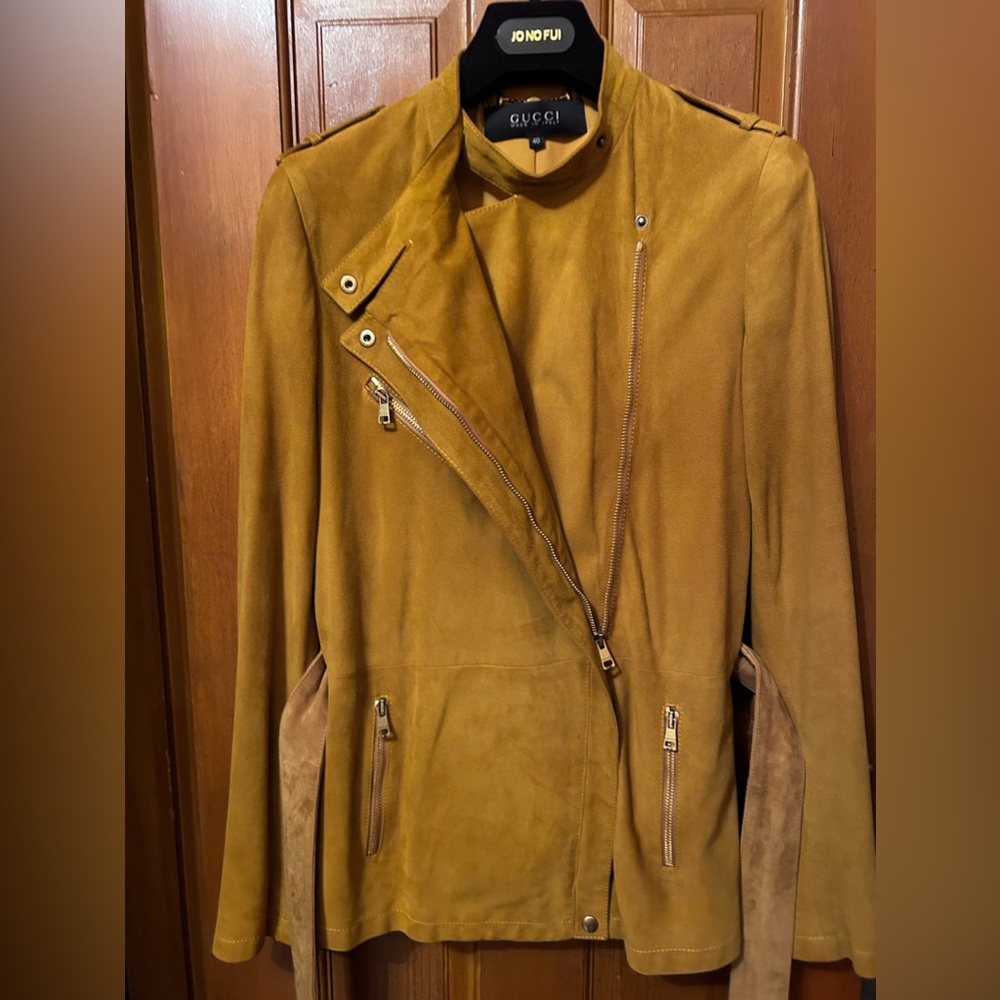 NEW Authentic GUCCI Orange-Brown SUEDE Belted Jacket EUR-... - Picture 3 of 11